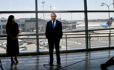 JERUSALEM, ISRAEL- Prime Minister Benjamin Netanyahu visits Ben-Gurion International Airport on August 17, 2020. Netanyahu assured that the annexation of part of the occupied West Bank is still 